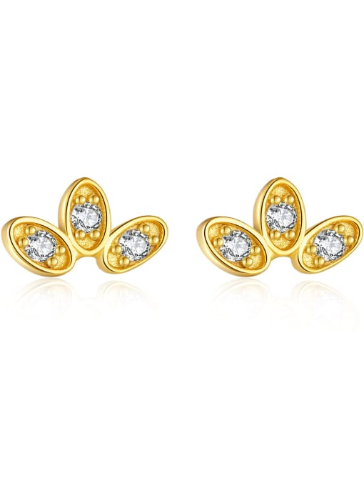 18K gold [white stone] 925 Sterling Silver Cubic Zirconia Flower Dainty Stud Earring